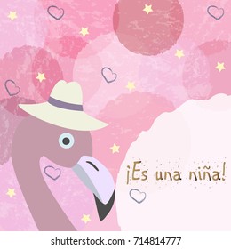 "Es una nina" means "It's a girl" in Spanish Language. Baby Girl Birth announcement. Cute Bird announces the arrival of a baby girl.