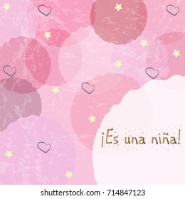 "Es una nina" means "It's a girl" in Spanish Language. Baby Girl Birth announcement. Vector Illustration
