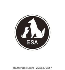 ESA or emotional support animal psychological therapy logo or emblem, vector illustration isolated on white background. Positive mental therapy by pets.