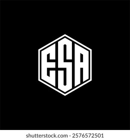 ESA hexagon letter logo design on black background