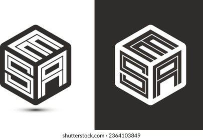 ESA letter logo design with illustrator cube logo, vector logo modern alphabet font overlap style. Premium Business logo icon. White color on black background