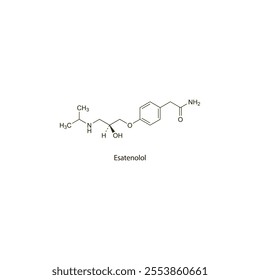 Esatenolol flat skeletal molecular structure Beta blocker drug used in hypertension treatment. Vector illustration scientific diagram.