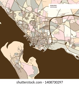 Esbjerg Denmark art map print template, brown colored version for Apps, Print or web backgrounds