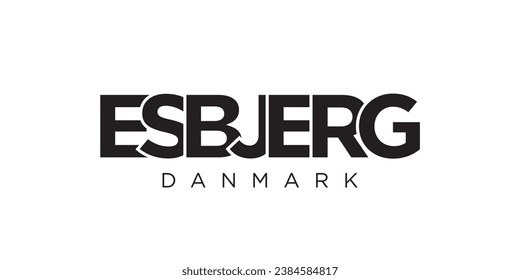 Esbjerg in the Denmark emblem for print and web. Design features geometric style, vector illustration with bold typography in modern font. Graphic slogan lettering isolated on white background.