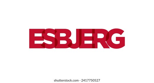 Esbjerg in the Denmark emblem for print and web. Design features geometric style, vector illustration with bold typography in modern font. Graphic slogan lettering isolated on white background.