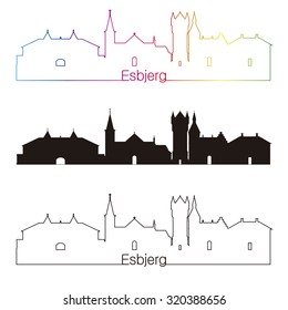 Esbjerg skyline linear style with rainbow in editable vector file