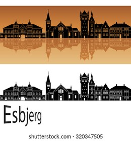 Esbjerg skyline in orange background in editable vector file