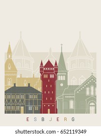 Esbjerg skyline poster in editable vector file