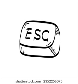 Esc Button Icon. Hand drawn Control key. Simple keyboard button for cancel, exit. Black and white illustration