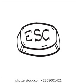 Icono De Botón Esc. Tecla Control dibujada a mano. Botón simple del teclado para cancelar, salir. Ilustración en blanco y negro