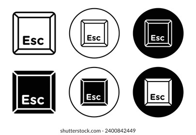 Esc icon. escape computer keyboard key press to exit from the operation system logo vector. desktop pc esc key press by finger or push click on esc key sign set