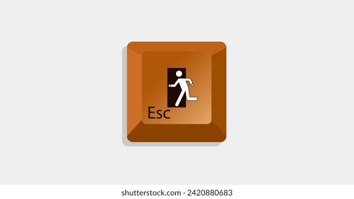 esc key symbol on keyboard with exit person view. Stop, return, exit symbols on computer programs. The meaning of the esc key on the keyboard