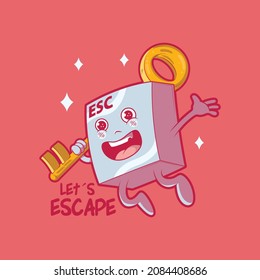 Esc Keyboard key holding a key vector illustration. Technology, motivation, holiday design concept.