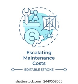 Incrementar los costes de mantenimiento icono de concepto azul suave. Sostenibilidad operativa, eficiencia. Ilustración de línea de forma redonda. Abstractas idea. Diseño gráfico. Fácil de usar en infografía, artículo