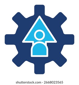 Eskalationssymbol in blauem einfarbigem Flachdesign, Vektorgrafik