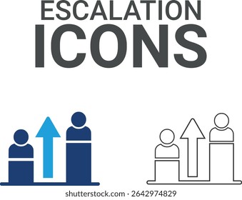 Ícones de escalonamento, ícones de arte de linha contendo marketing, dados, relatório, estratégia, gerente, público e muito mais. Coleção de ícones de vetor sólido.