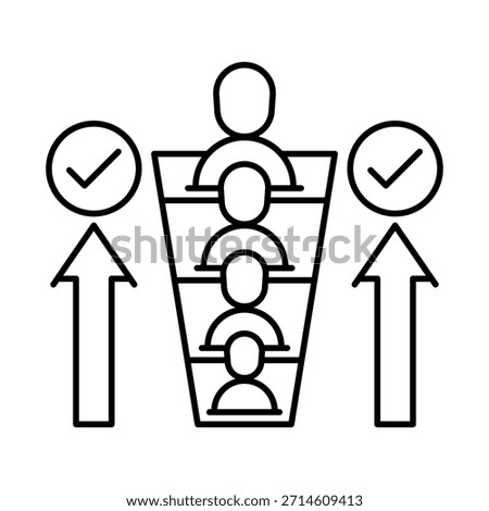 Escalations Icon: Vector Line Graphic for Issue Resolution Concepts. Escalation icon, problem management, support hierarchy, service workflows, and decision escalation.