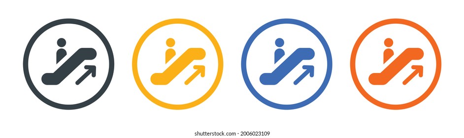 Eskalator mit Pfeil-nach-oben-Symbol. Vektorgrafik. Eskalator mit aufsteigendem Symbol für Passagiere.