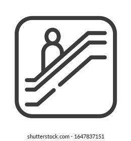 Escalator black line icon. Moving staircase which carries people between floors of a building. Pictogram for web page, mobile app, promo. UI UX GUI design element. Editable stroke.