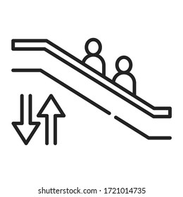 Escalator black line icon. Moving staircase which carries people between floors of a building. Pictogram for web page, mobile app, promo. UI UX GUI design element. Editable stroke.