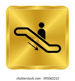 Escalator - black vector icon;  gold button
