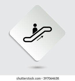 Escalator - black vector icon on  a paper button