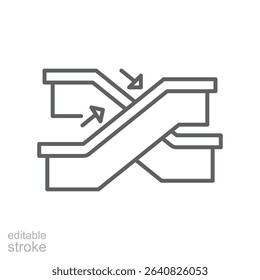 Escalator Direction Icon with Two Moving Stairways Outline Thin Line Editable Vector Symbol
