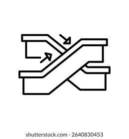 Escalator Direction Icon with Two Moving Stairways Outline Thin Line Vector Symbol
