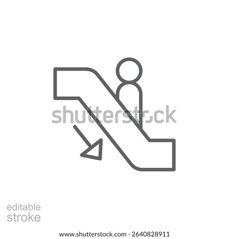 Escalator Down Icon Outline Thin Line Editable Stroke Symbol for Public Transport and Accessibility