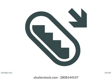 Escalator down icon vector mall airport subway transport staircase moving stairs flat sign directional symbol