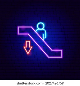 Escalator Down Neon Sign. Vector Illustration of Moving Stairs Promotion.