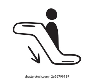 escalator down and person or man icon doodle hand drawn. Outline line drawing clipart symbol. Vector illustration