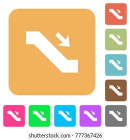 Escalator down sign flat icons on rounded square vivid color backgrounds.