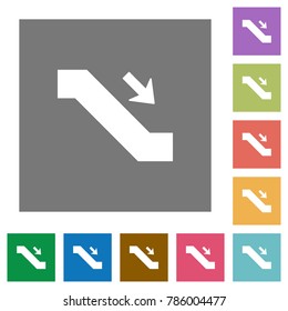 Escalator down sign flat icons on simple color square backgrounds