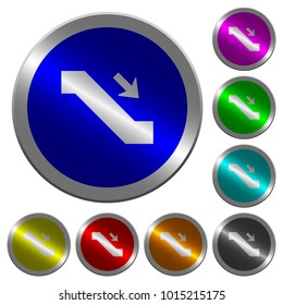 Escalator down sign icons on round luminous coin-like color steel buttons
