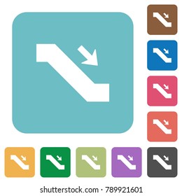 Escalator down sign white flat icons on color rounded square backgrounds