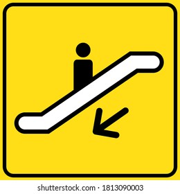 Escalator down sign in yellow background