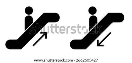 Escalator elevator icon. Escalator Sign AIGA, Escalator black silhouette icon collection. Vector illustration.