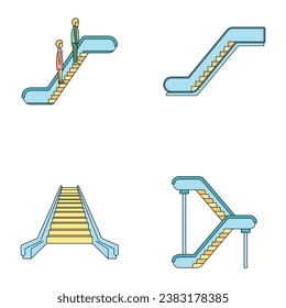 Escalator elevator icons set. Outline illustration of 4 escalator elevator vector icons thin line color flat on white