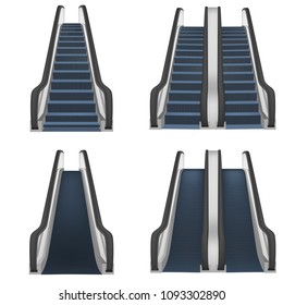 Escalator Elevator Stairs Lift Mockup Set. Realistic Illustration Of 4 Escalator Elevator Stairs Lift Mockups For Web