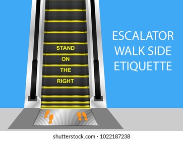 Escalator Etiquette Quick Handrail Motion Direction Situation Machine Life Shopping Mall Train Moving Improper Courtesy Proper Way Walk Side Stair