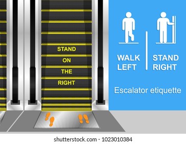 Escalator Etiquette Quick Handrail Motion Direction Situation Machine Life Shopping Mall Train Moving Improper Courtesy Proper Way Walk Side Stair