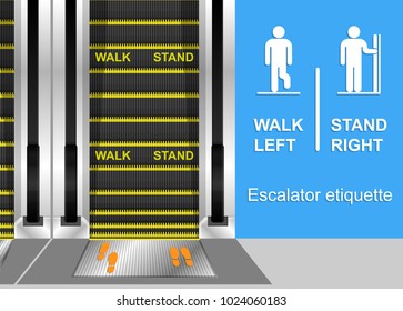 Escalator Etiquette Quick Handrail Motion Direction Situation Machine Life Shopping Mall Train Moving Improper Courtesy Proper Way Walk Side Stair