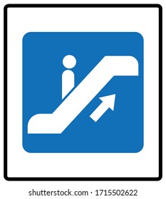 Escalator goes up sign. Vector illustration isolated on white Blue mandatory information symbol. White pictogram