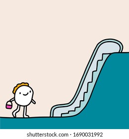 Escalator hand drawn vector illustration in cartoon comic style moving up print poster card banner