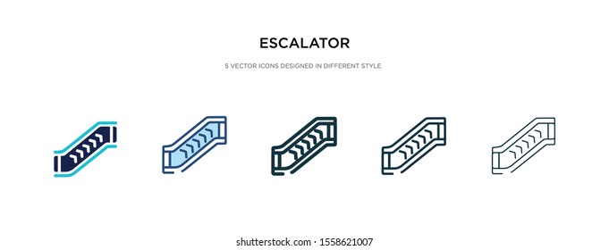 escalator icon in different style vector illustration. two colored and black escalator vector icons designed in filled, outline, line and stroke style can be used for web, mobile, ui