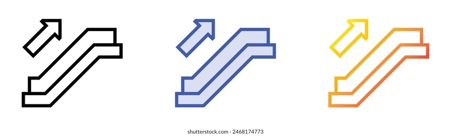 Rolltreppe nach oben Symbol. Lineares, blaues Füllungs- und Verlaufsstil-Design auf weißem Hintergrund