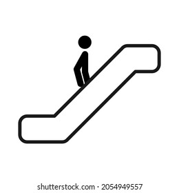 Escalator icon. Man climbing, standing on escalator. High quality and suitable for your design, web design, symbol on buildings, and more. Flat design vector illustration, silhouette.