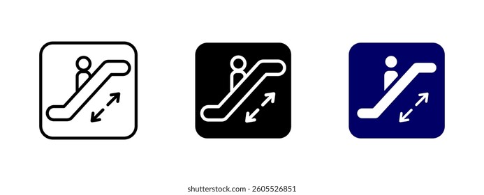 Escalator icon. Moving staircase vector illustration. Public transport facility sign for urban infrastructure. Directional symbol indicating automated stairways for safe and efficient movement.