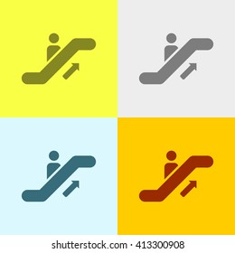 Escalator Icon on Four Different Backgrounds. Eps-10.